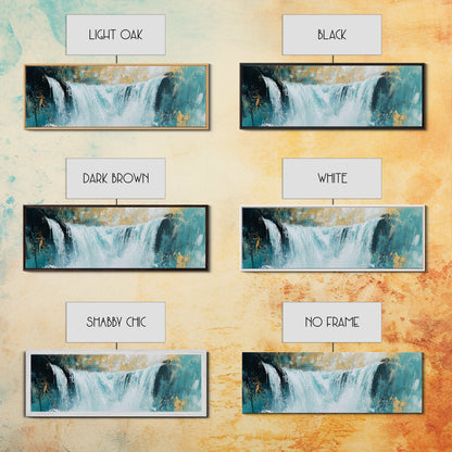 Majestic Waterfall Scene Framed Canvas Print Nature Landscape Painting, Living Room Wall Art, Tranquil River Artwork, Rustic Decor