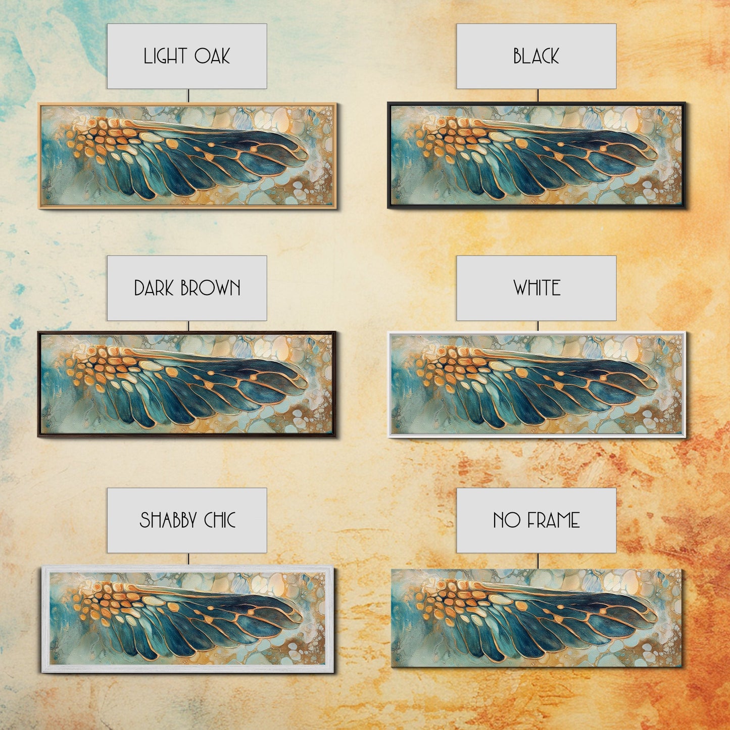 Elegant Butterfly Wing Abstract Art, Blue and Gold Nature Painting, Modern Minimalist Artwork, Bedroom or Office Wall Decor