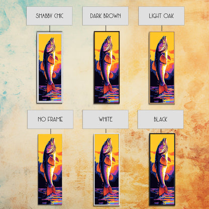 Jumping Fish, Bass Fishing Art, Vibrant Lake Scene, Bold Outdoor Wall Decor, Cabin Aesthetic, Nature Lover Gift, Framed Canvas Print