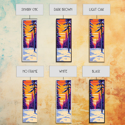 Snowy Pine Forest, Winter Wonderland, Christmas Sunset, Framed Canvas Print, Holiday Wall Art, Cozy Cabin Decor, Rustic Lodge Vibes