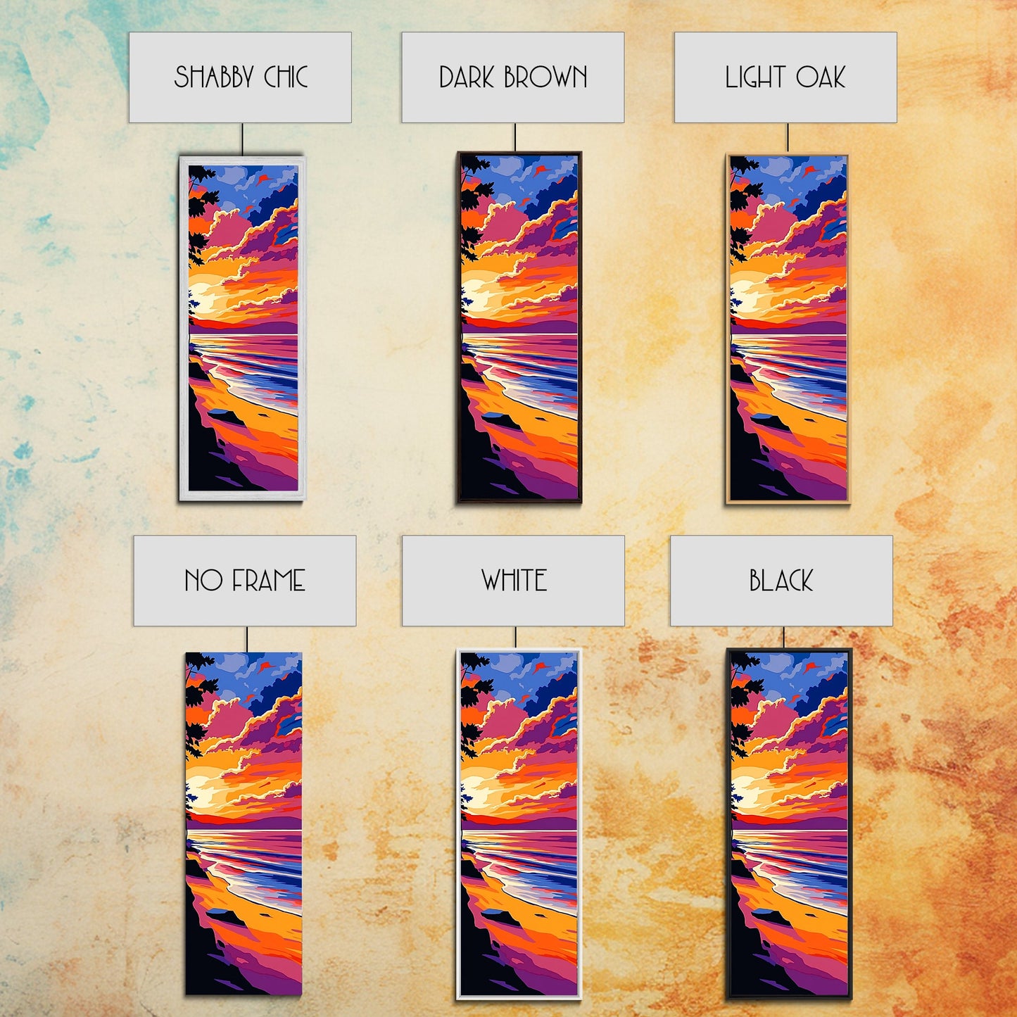 Coastal Sunset, Beach Art, Ocean View, Framed Canvas Print, Vibrant Seascape, Warm Summer Aesthetic, Living Room Art, Minimalist