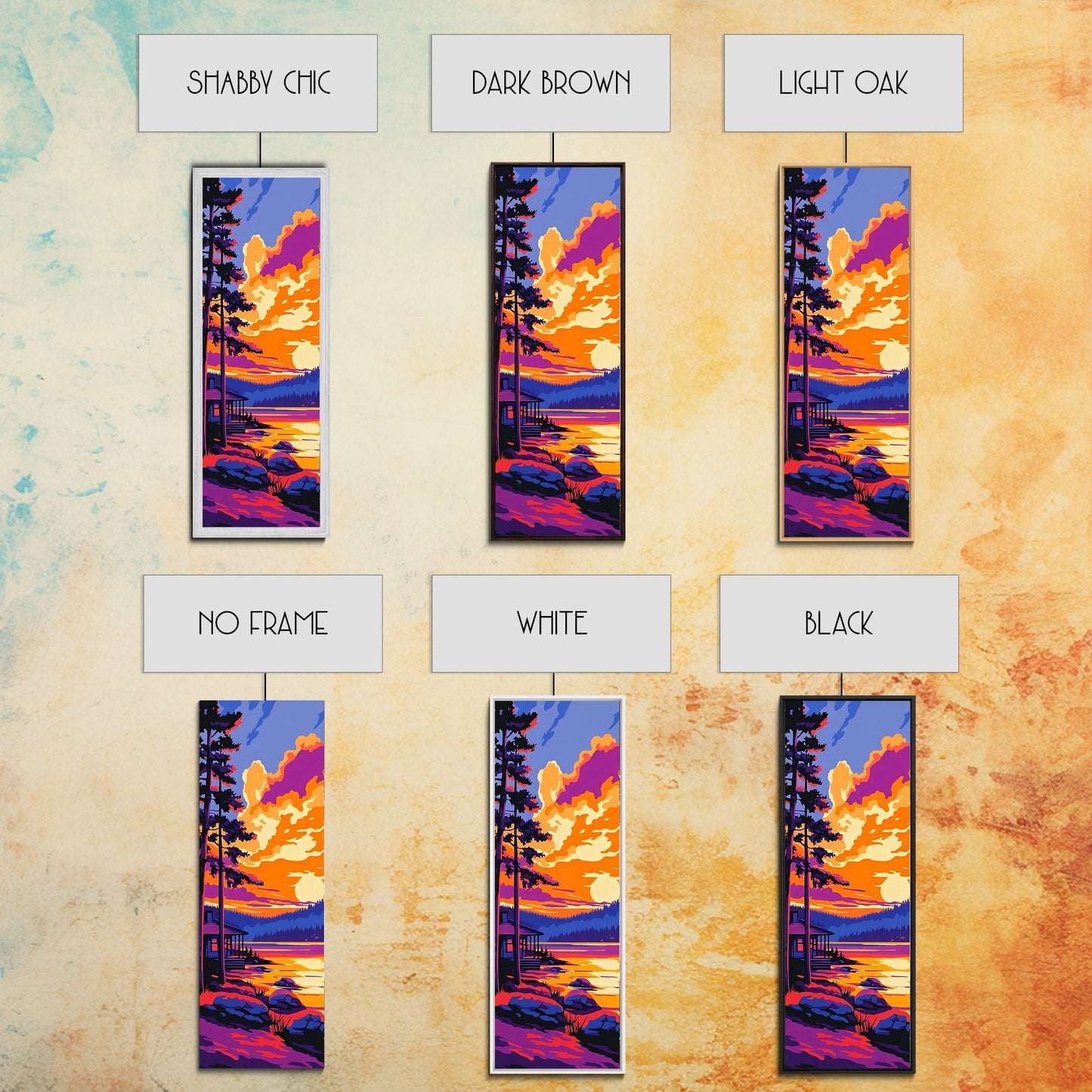 Sunset Cabin, Nature Art, Autumn Decor, Framed Canvas Print, Rustic Wall Art, Cozy Home Decor, Lake House Art, Landscape Painting