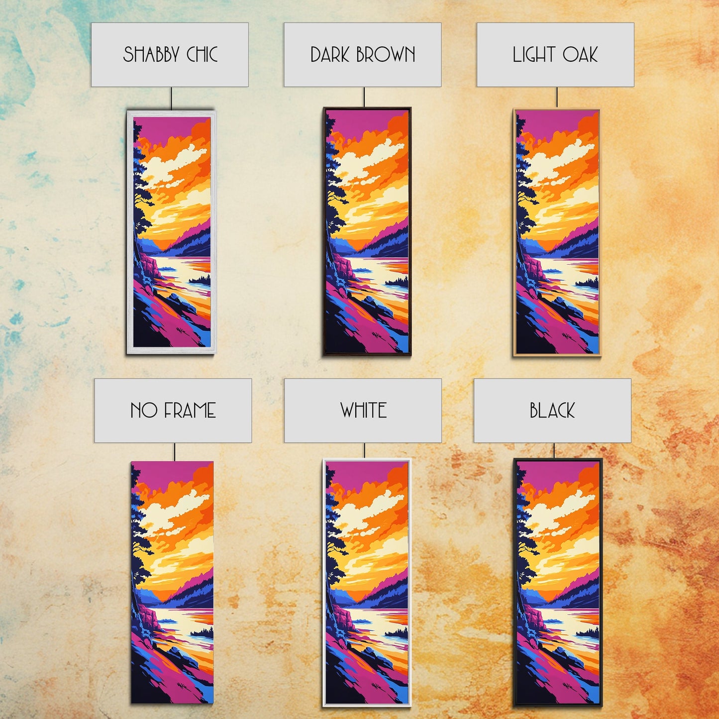 Sunset Shore, Ocean Beach, Coastal Art, Framed Canvas Print, Vibrant Landscape, Boho Wall Art, Bathroom Decor, Nautical Artwork