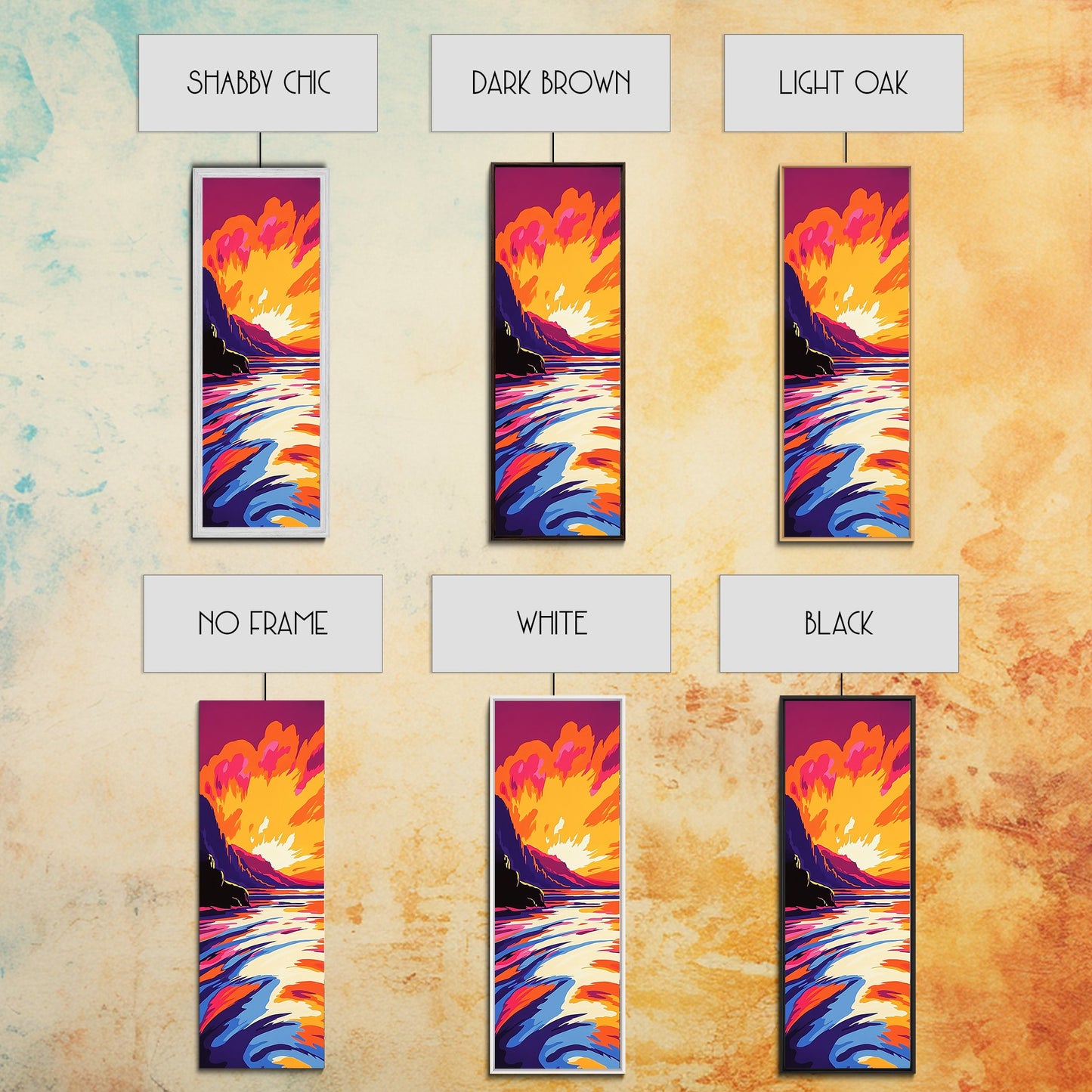 Ocean Sunset, Vibrant Landscape, Framed Canvas Print, Coastal Art, Beach House Decor, Living Room Art, Minimalist Nature Painting