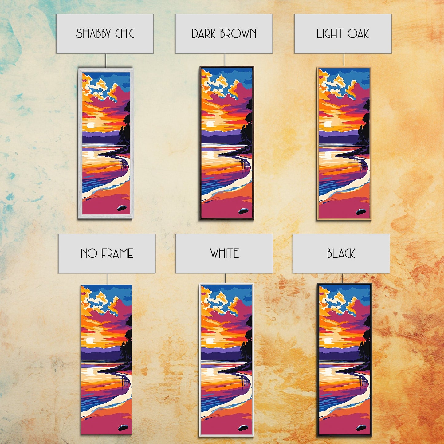 Sunset Beach, Ocean Wall Art, Coastal Decor, Framed Canvas Print, Vibrant Seascape, Modern Home Decor, Living Room Art, Boho Print