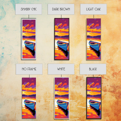 Wooden Boat, Sunset Reflection, Tranquil Lake, Water Art, Framed Canvas Print, Rustic Decor, Nautical Theme, Bedroom Wall Art