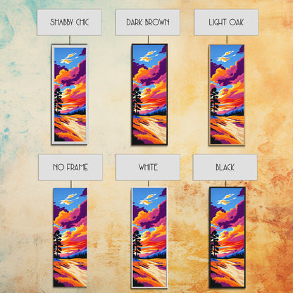 Golden River, Sunset Meadow, Vibrant Sky, Nature Wall Art, Framed Canvas Print, Boho Home Decor, Peaceful Landscape Aesthetic