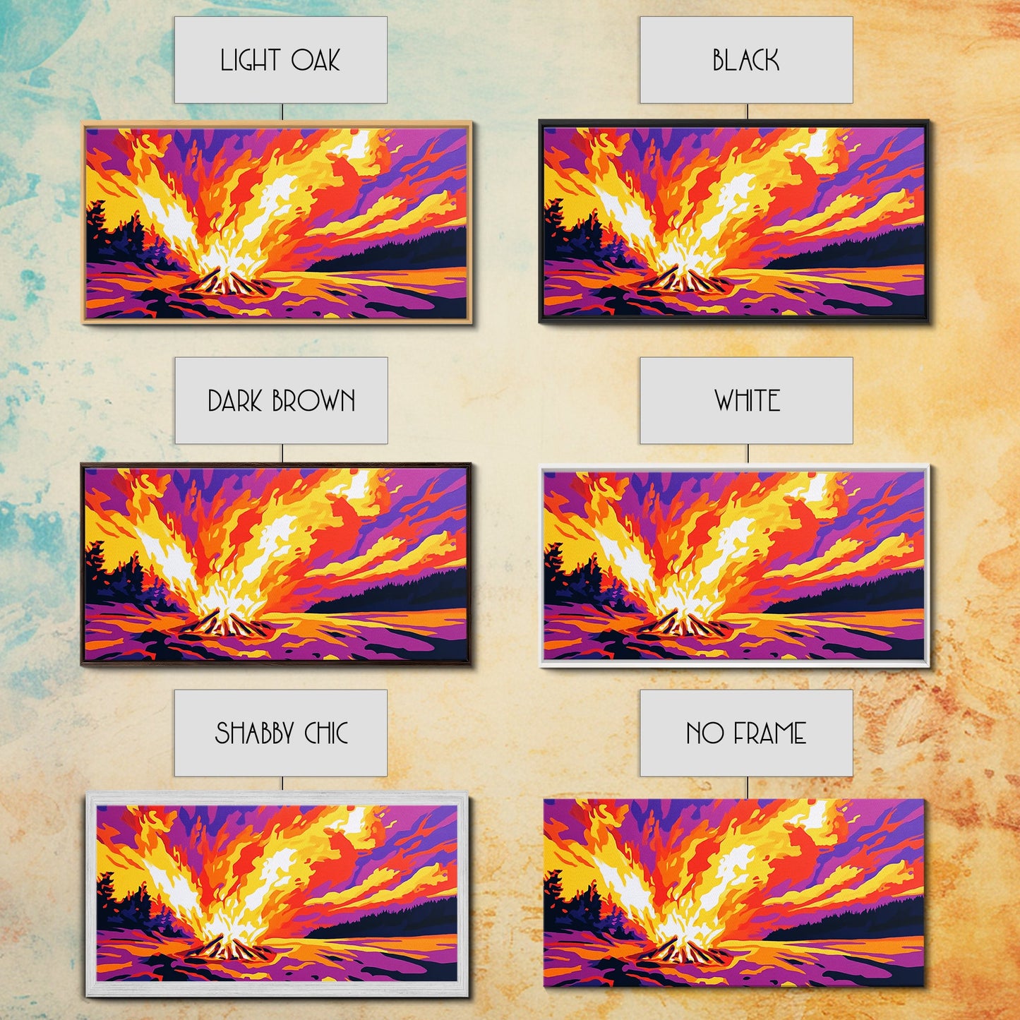 Campfire Blaze, Night Sky Glow, Framed Canvas Print, Cozy Cabin Wall Art, Rustic Living Room, Adventure Decor, Warm Autumn Colors