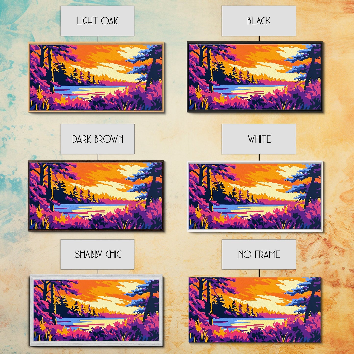 Forest Lake, Autumn Sunset, Vibrant Nature Scene, Rustic Cabin Wall Art, Cozy Home Aesthetic, Framed Canvas Print