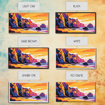 Meeresklippen, Küsten-Sonnenuntergangskunst, Lebendiges Meereslandschaftsgemälde, Strandwanddekoration, Gerahmter Leinwanddruck, Maritime Wohngestaltung, Bürokunst