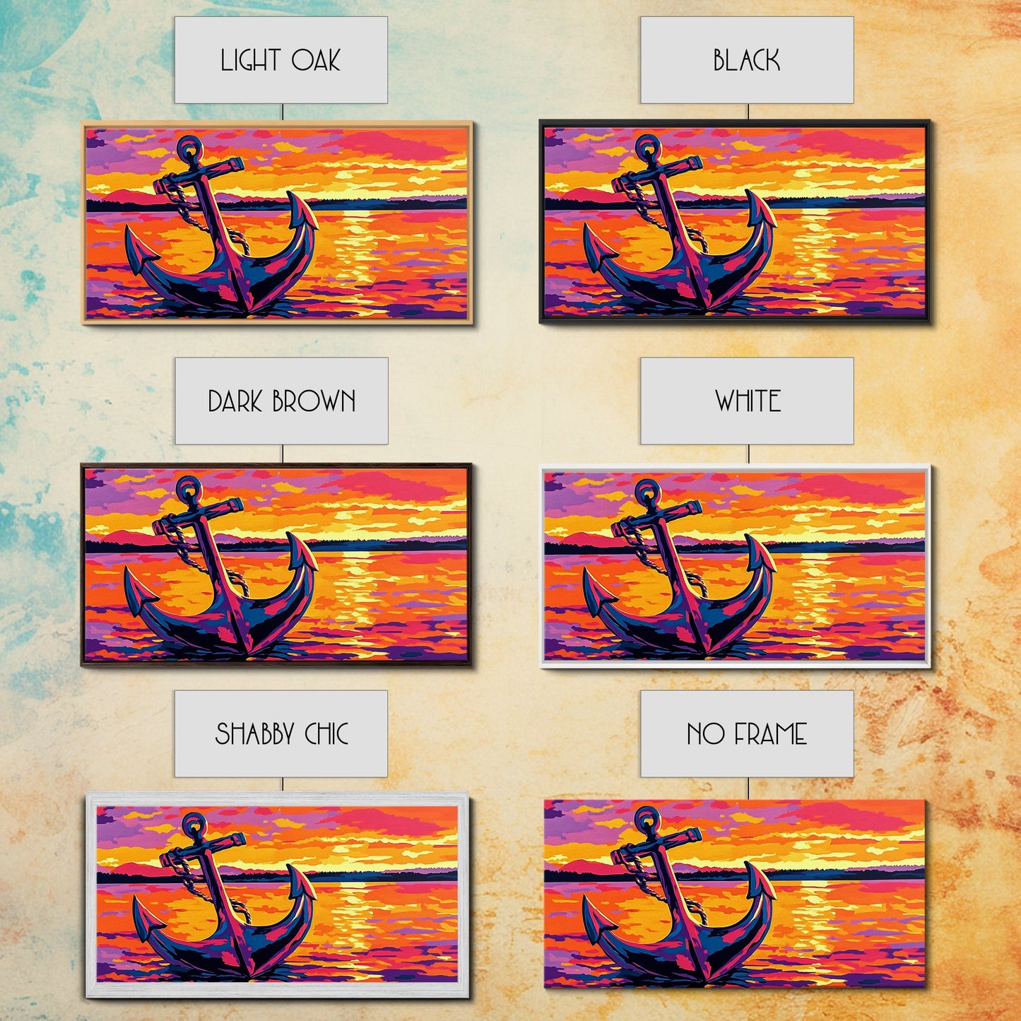 Anchor Sunset, Nautical Wall Art, Coastal Home Decor, Bold Ocean Print, Canvas Print, Beach House Art, Living Room Wall Art