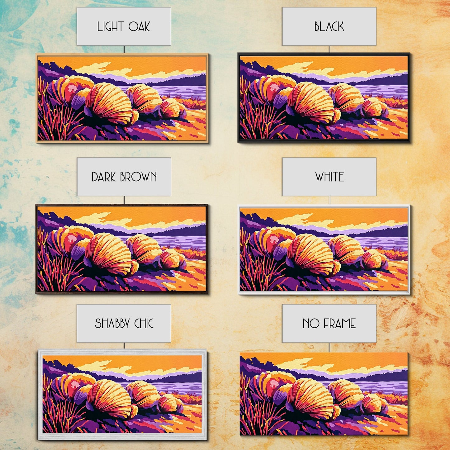 Coastal Shells, Ocean Decor, Beach Art, Vibrant Seascape, Framed Canvas Print, Nautical Home Decor, Living Room Wall Art, Gift Idea