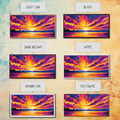 Vibrant River Sunset, Colorful Landscape Wall Art, Warm Nature Print, Bold Sky Painting, Autumn Home Decor, Framed Canvas Print