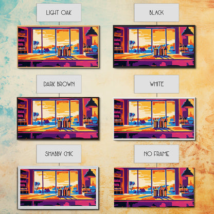 Bar Sunset, Wine Bottles, Cozy Kitchen, Framed Canvas Print, Wall Art, Modern Home, Dining Room, Cocktail Lounge, Warm Colors, Vibrant Art