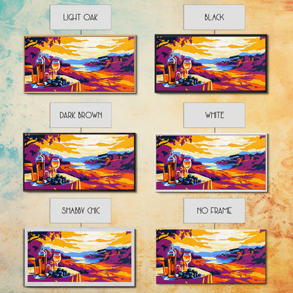 Wine and Sunset, Coastal Vineyard Art, Framed Canvas Print, Kitchen Wall Decor, Rustic Countryside Art, Tuscany Inspired