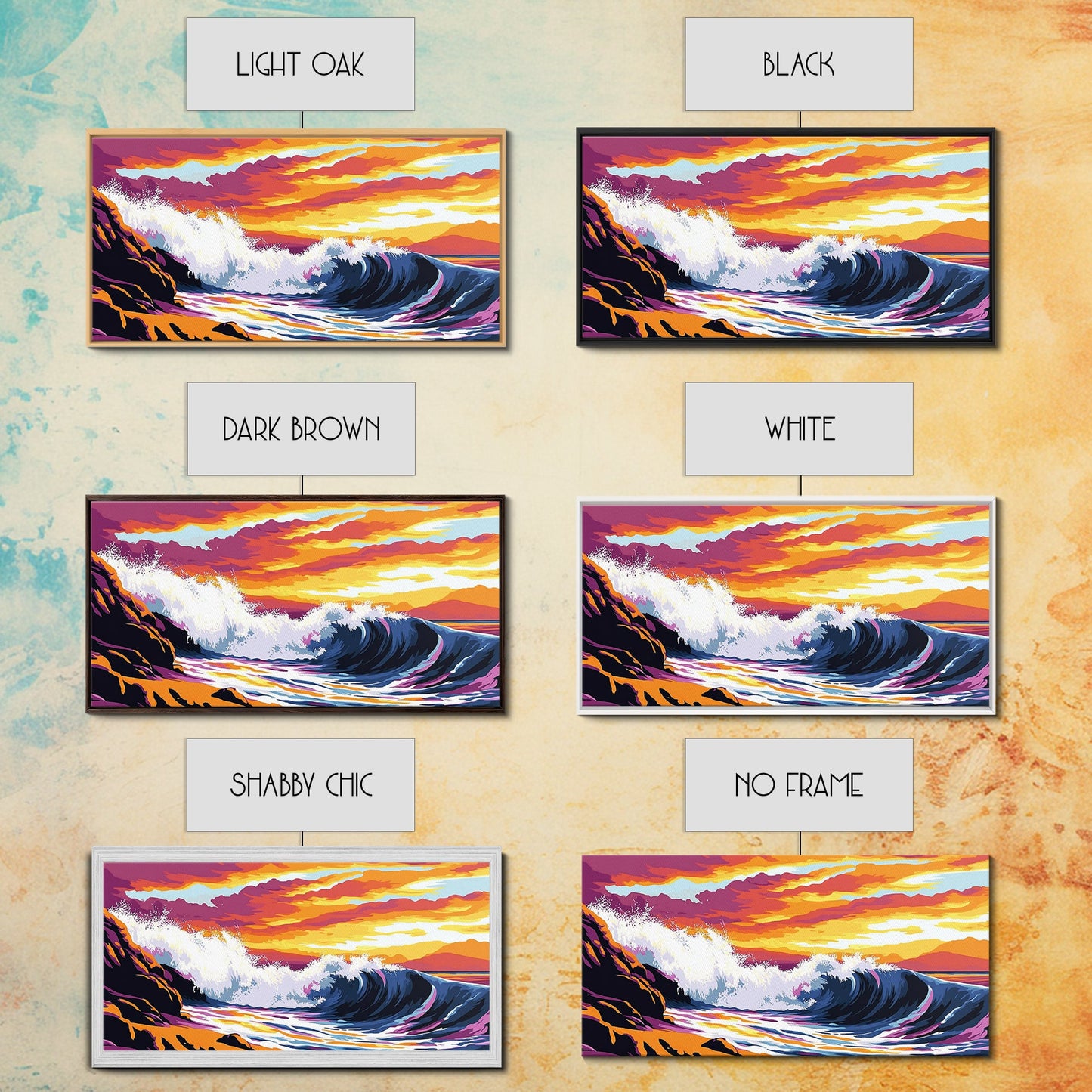 Crashing Wave, Sunset Surf, Nautical Wall Art, Framed Canvas Print, Coastal Decor, Ocean Lover Gift, Tropical Beach Art, Beach House Style