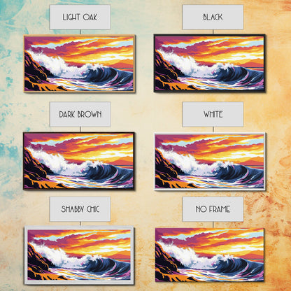 Crashing Wave, Sunset Surf, Nautical Wall Art, Framed Canvas Print, Coastal Decor, Ocean Lover Gift, Tropical Beach Art, Beach House Style