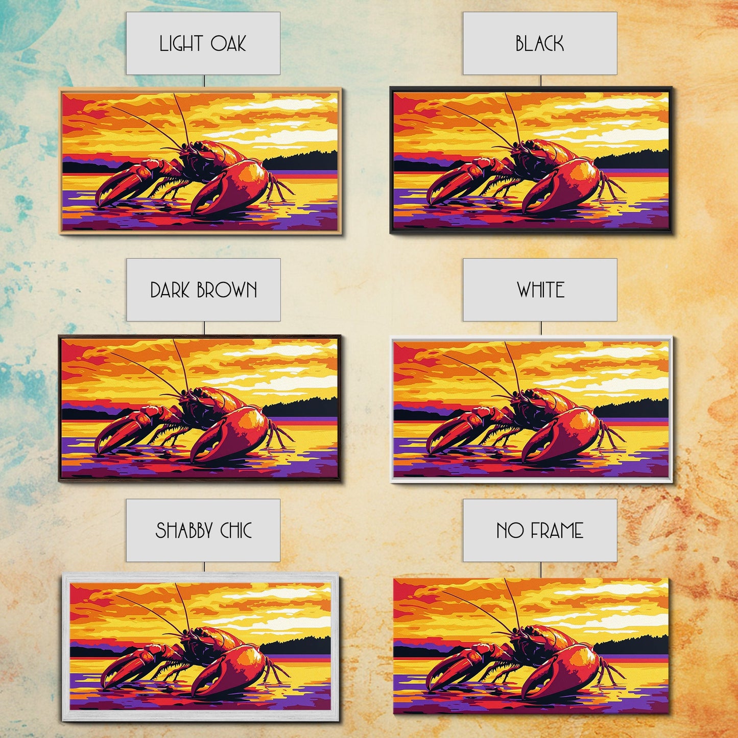Riesenhummer, maritimes Kunstwerk, Kunst rund um Meeresfrüchte, gerahmter Leinwanddruck, Küstenwanddekoration, Gemälde mit Meeresmotiven, lebendige Meereskunst