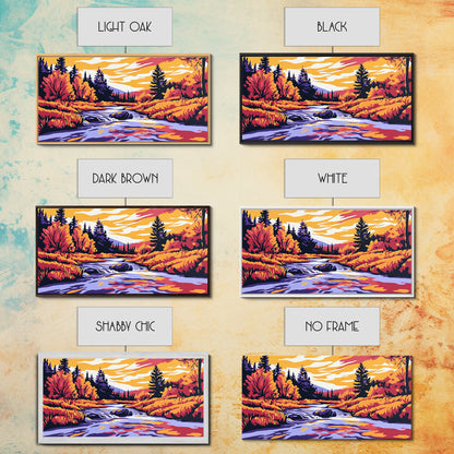 Autumn River, Fall Colors, Nature Scene, Framed Canvas Print, Rustic Home Decor, Living Room Wall Art, Landscape Painting, Boho Art