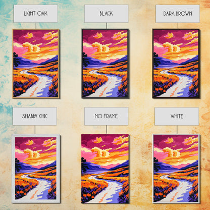 Sunset River, Vibrant Reflections, Colorful Landscape, Nature Art, Framed Canvas Print, Living Room Wall Art, Rustic Decor, Autumn Scene