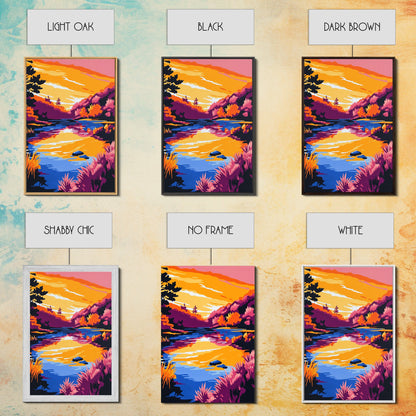 Tranquil Stream, Sunset Reflection, Framed Canvas Print, Cozy Wall Art, Nature Retreat Decor, Living Room Artwork, Serene Landscape