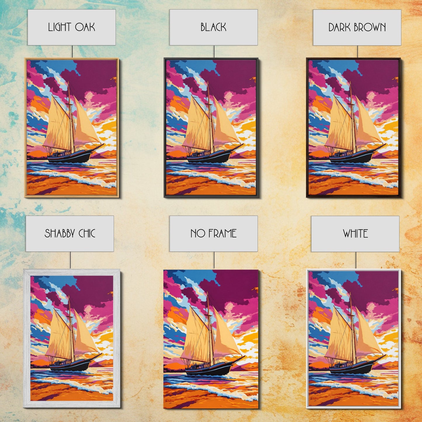 Sailing, Ocean Sunset, Nautical Art, Framed Canvas Print, Coastal Wall Art, Vibrant Seascape, Living Room Decor, Beach House Art