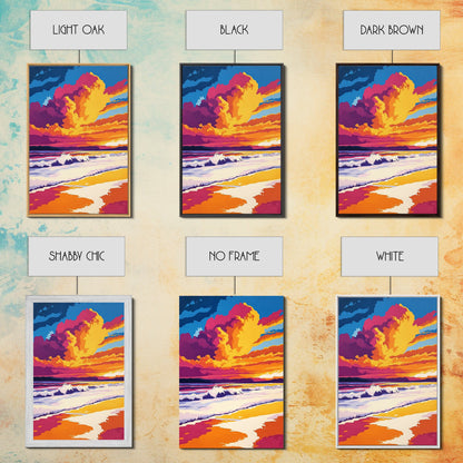 Beach Sunset, Vibrant Waves, Ocean Wall Art, Coastal Decor, Framed Canvas Print, Tropical Art, Living Room Art, Summer Aesthetic