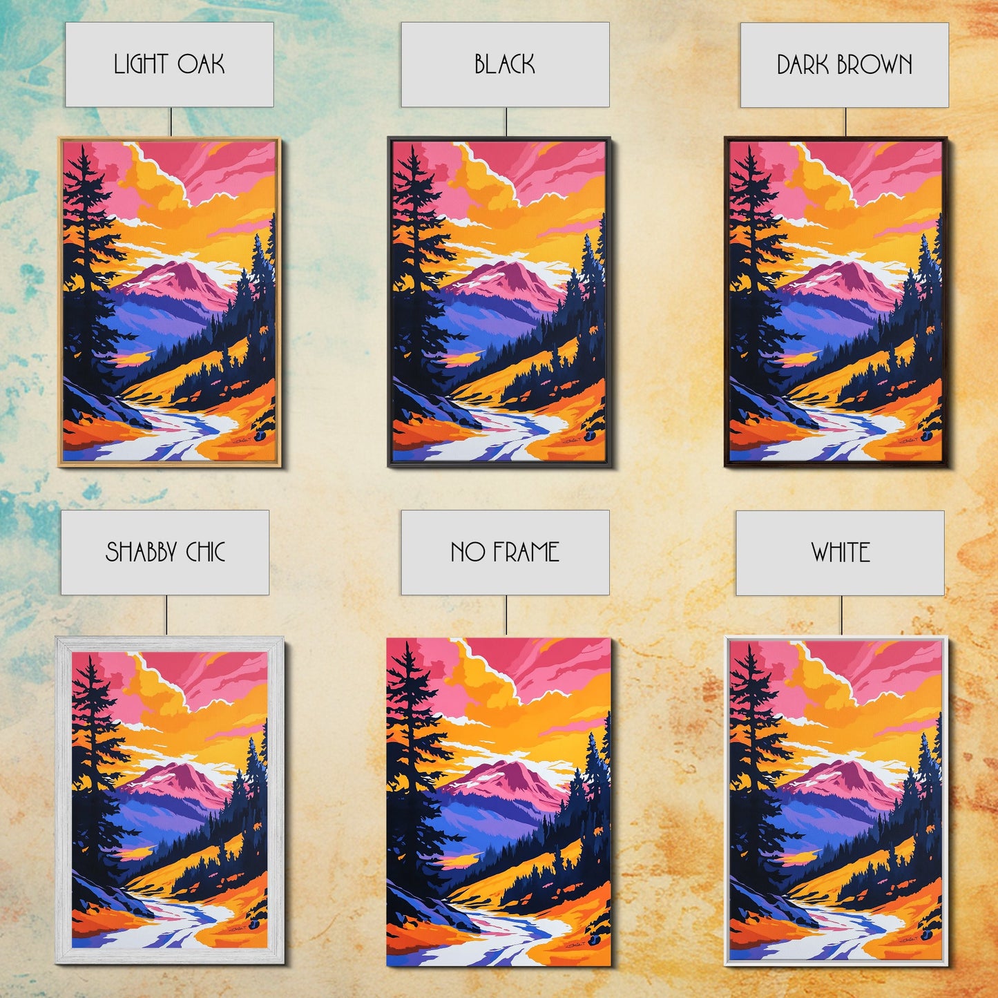 Mountain View Art, Nature Painting, Colorful Scenic Decor, Alpine Sunset, Wilderness Print, Framed Canvas Print, Office Wall Art