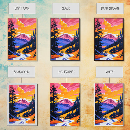Mountain View Art, Nature Painting, Colorful Scenic Decor, Alpine Sunset, Wilderness Print, Framed Canvas Print, Office Wall Art