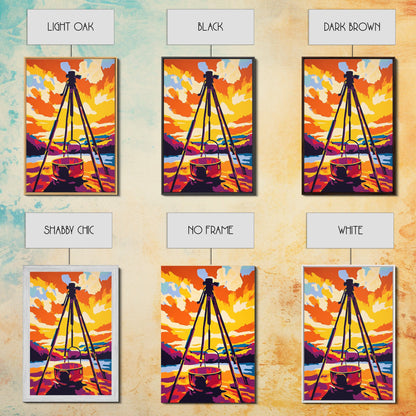 Camping Scene, Outdoor Cooking, Rustic Wall Art, Adventure Home Decor, Wilderness Aesthetic, Nature Inspired, Framed Canvas Print