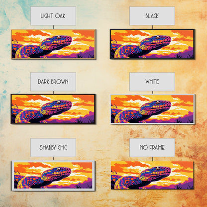 Vibrant Snake, Sunset Wildlife, Colorful Reptile, Nature Art, Framed Canvas Print, Boho Home Decor, Living Room Wall Art, Wildlife Gift