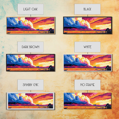 Mountain Clouds, colorful sunset, nature scenery, abstract sky painting, vibrant home decor, Office Wall Art, Framed Canvas Print