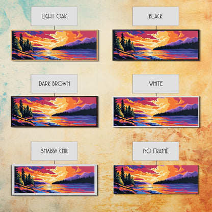 River Sunset, pine forest, mountain landscape, nature decor, cabin retreat, Fall Wall Art, Canvas Print, Framed Canvas Print