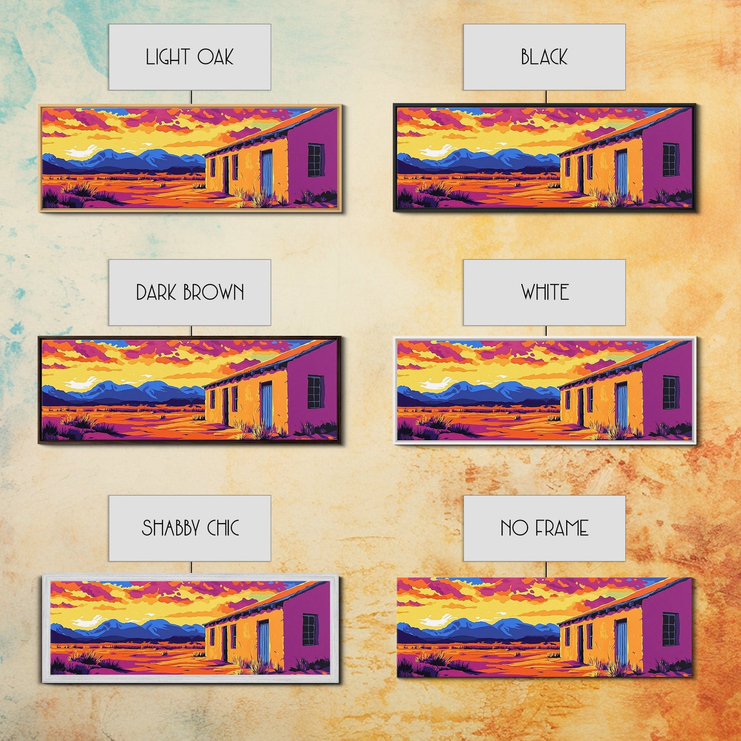 Desert House, Southwestern Art, Canvas Print, Rustic Wall Decor, Warm Tones, Vibrant Landscape, Boho Home Decor, Bedroom Wall Art