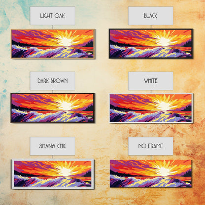 Ocean Waves, Fiery Sunset, Framed Canvas Print, Bold Seascape Art, Nature Scene, Coastal Home Decor, Modern Wall Art, Office Decor