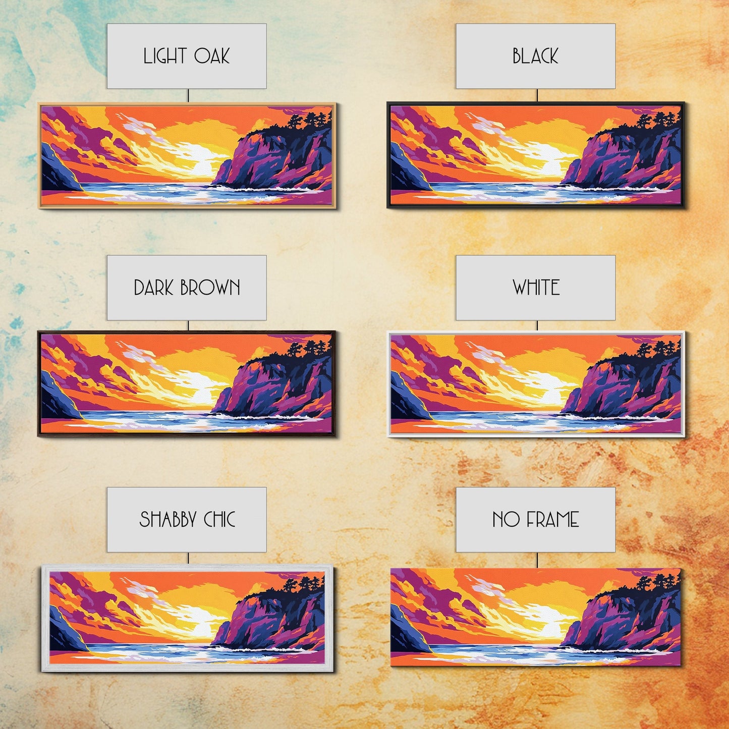 Cliffside Beach, Ocean Waves, Sunset Paradise, Framed Canvas Print, Coastal Landscape Art, Relaxing Home Decor, Vibrant Summer Vibes