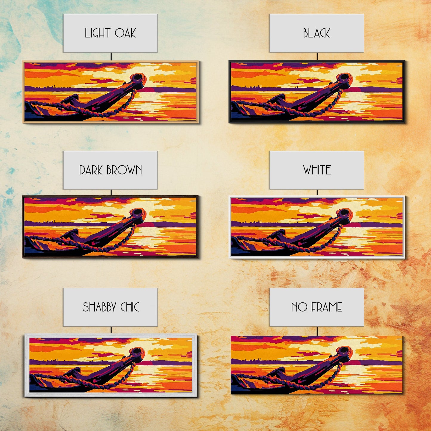 Nautical Anchor, Golden Sunset, Ocean View, Canvas Print, Coastal Home Decor, Vibrant Seascape, Beach Wall Art, Bold Nautical Art