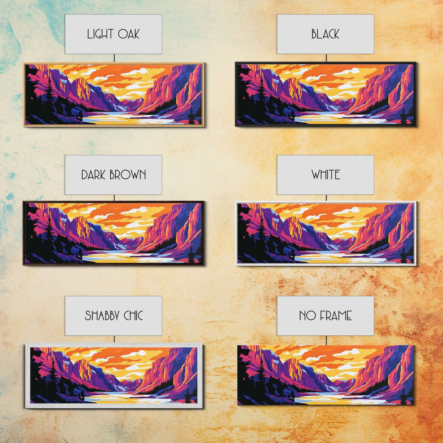 Mountain, Valley, Sunset, Framed Canvas Print, Bold Landscape Art, Nature Scene, Cabin Decor, Warm Tones, Rustic Wall Art, Adventure Art