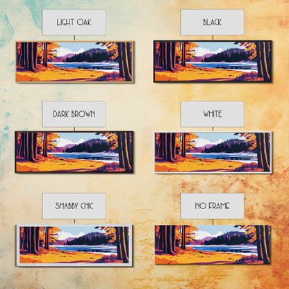 Autumn Forest, Lake View, Rustic Cabin Decor, Nature Lover Print, Fall Season Art, Framed Canvas Print, Cozy Living Room Wall Art