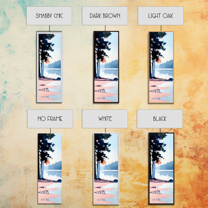 Misty Forest View, Tranquil Lake Painting, Atmospheric Nature Art, Minimalist Tree Reflection, Cozy Cabin Decor, Framed Canvas Print