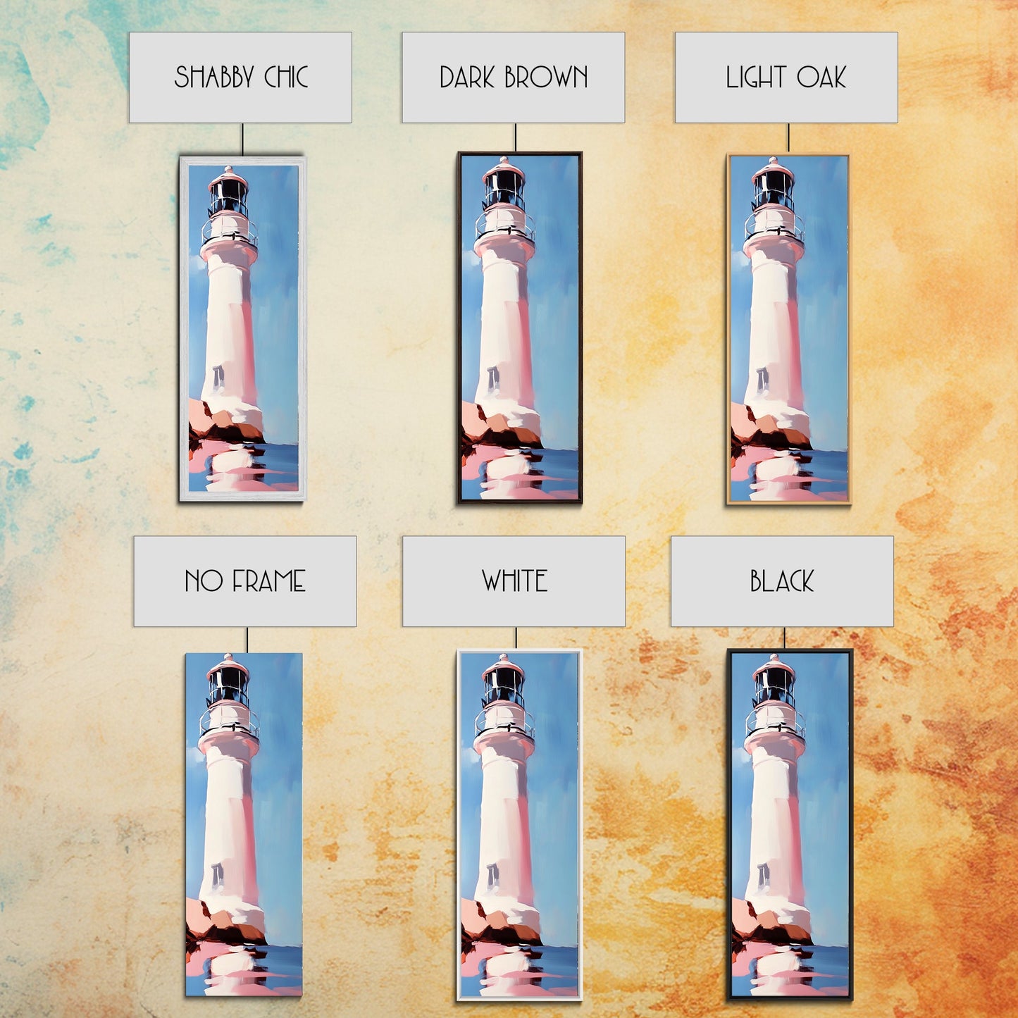 Lighthouse, Pink Sky, Nautical, Coastal Wall Art, Beach Home Decor, Ocean Painting, Modern Seascape, Framed Canvas Print