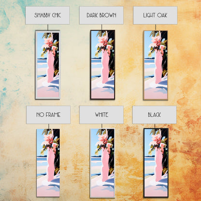 Tropical Floral Wall Art, Pink Flowers Painting, Nature Inspired Decor, Boho Bedroom Art, Aesthetic Wall Art, Framed Canvas Print