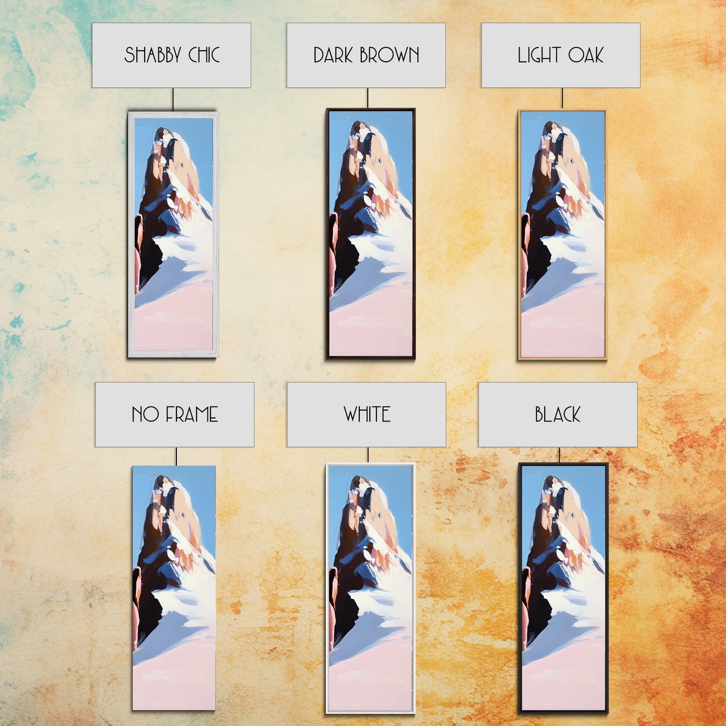 Mountain Modern Landscape, Snowy Peak, Framed Canvas Print, Contemporary Wall Art, Living Room Wall Art, Elegant Fine Art