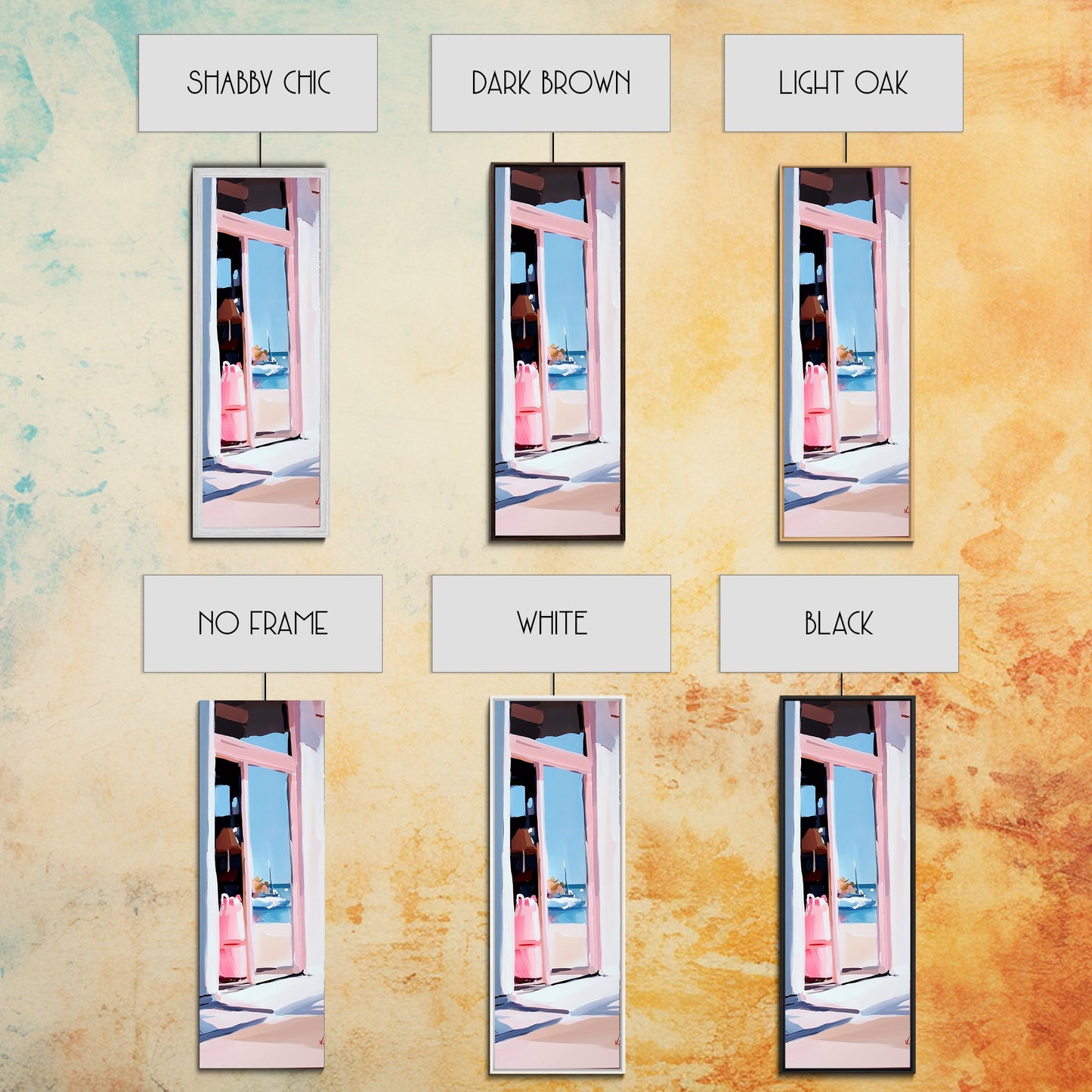 Ocean View, Beach Window, Coastal Reflection, Framed Canvas Print, Dreamy Seaside Scene, Living Room Wall Art, Minimalist Beach House