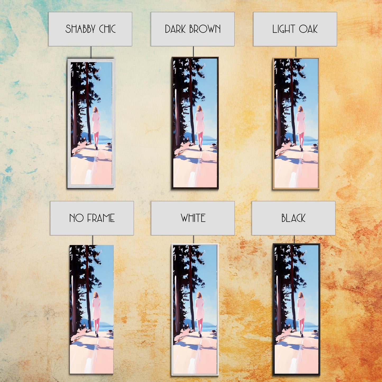 Walking Alone, Pink Dress, Scenic Art, Framed Canvas Print, Minimalist Wall Art, Nature Painting, Bedroom Decor, Boho Art, Gift