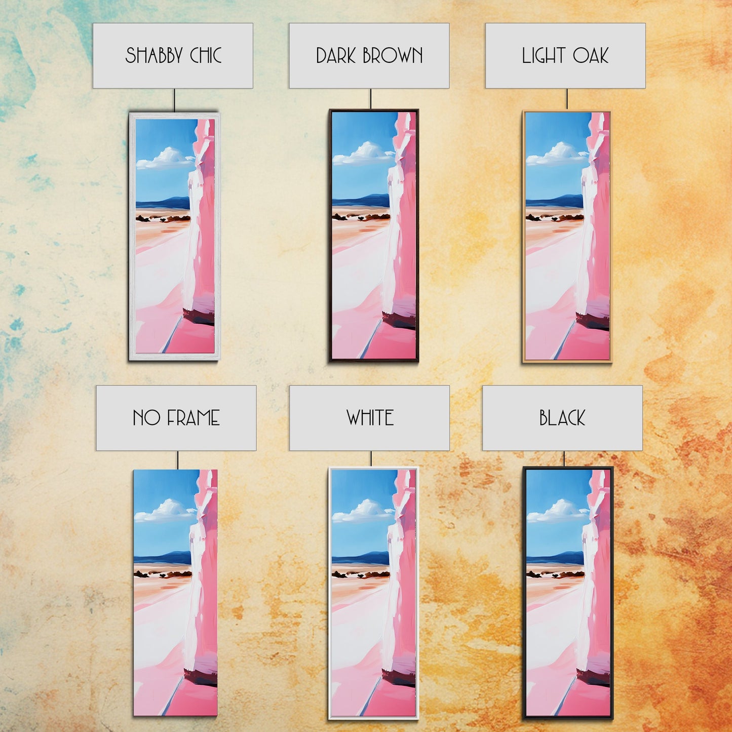 Pink Cliff, Ocean View, Tranquil Beach, Framed Canvas Print, Coastal Wall Art, Minimalist Painting, Living Room Decor, Gift, Blue