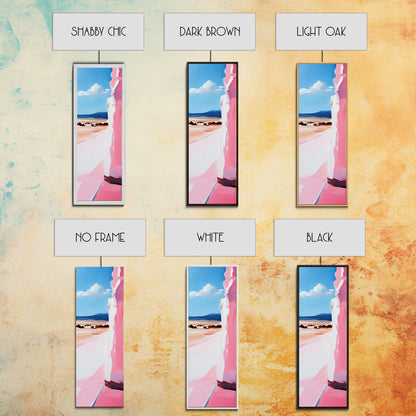 Pink Cliff, Ocean View, Tranquil Beach, Framed Canvas Print, Coastal Wall Art, Minimalist Painting, Living Room Decor, Gift, Blue