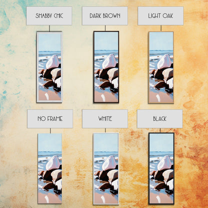 Ocean Rocks, Serene Shore, Tranquil View, Framed Canvas Print, Coastal Wall Art, Minimalist Painting, Bathroom Decor, Zen Art, Gift