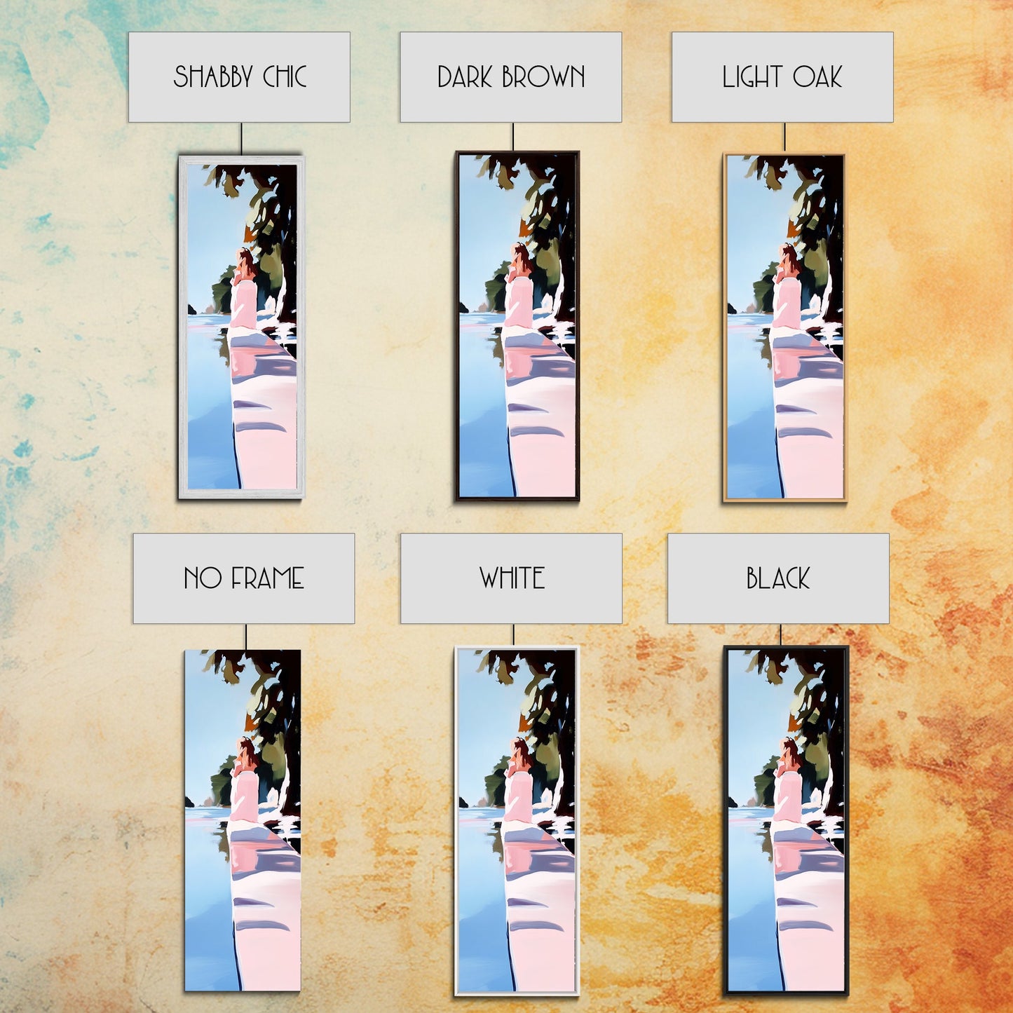 Woman by Water, Tranquil Scene, Framed Canvas Print, Serene Nature Art, Soft Pastel Aesthetic, Modern Minimalist, Dreamy Wall Decor