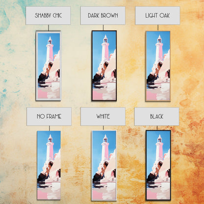 Lighthouse Art, Coastal Wall Decor, Nautical Painting, Ocean Wall Art, Minimalist Seascape, Blue Sky Print, Framed Canvas Print